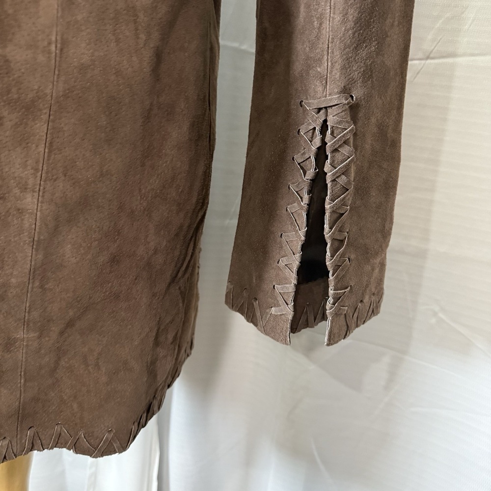 VTG Suede Whipstitched Jacket Tie Front Lace Up Boho Western Brown Coat Size M - Picture 7 of 10